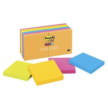 Post-It Sticky note 086843 3 x 3 In. Plain Super Sticky Note Standard Pack; Jewel Pop; Pack - 12 86843